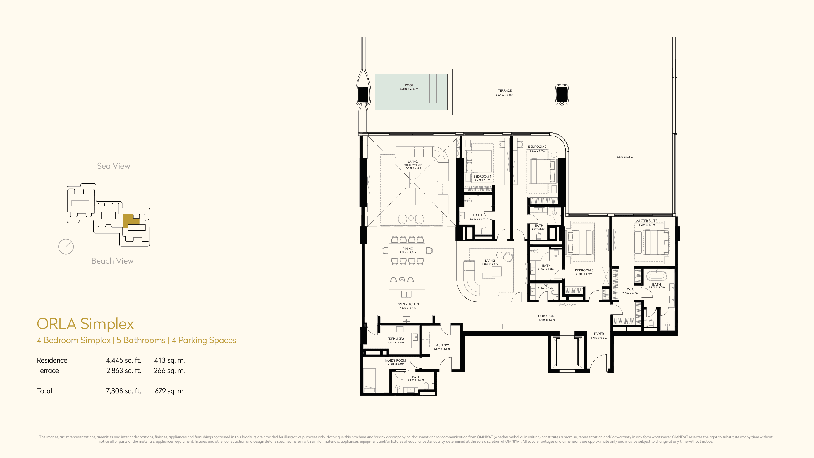 Floor plan, with room dimensions and areas